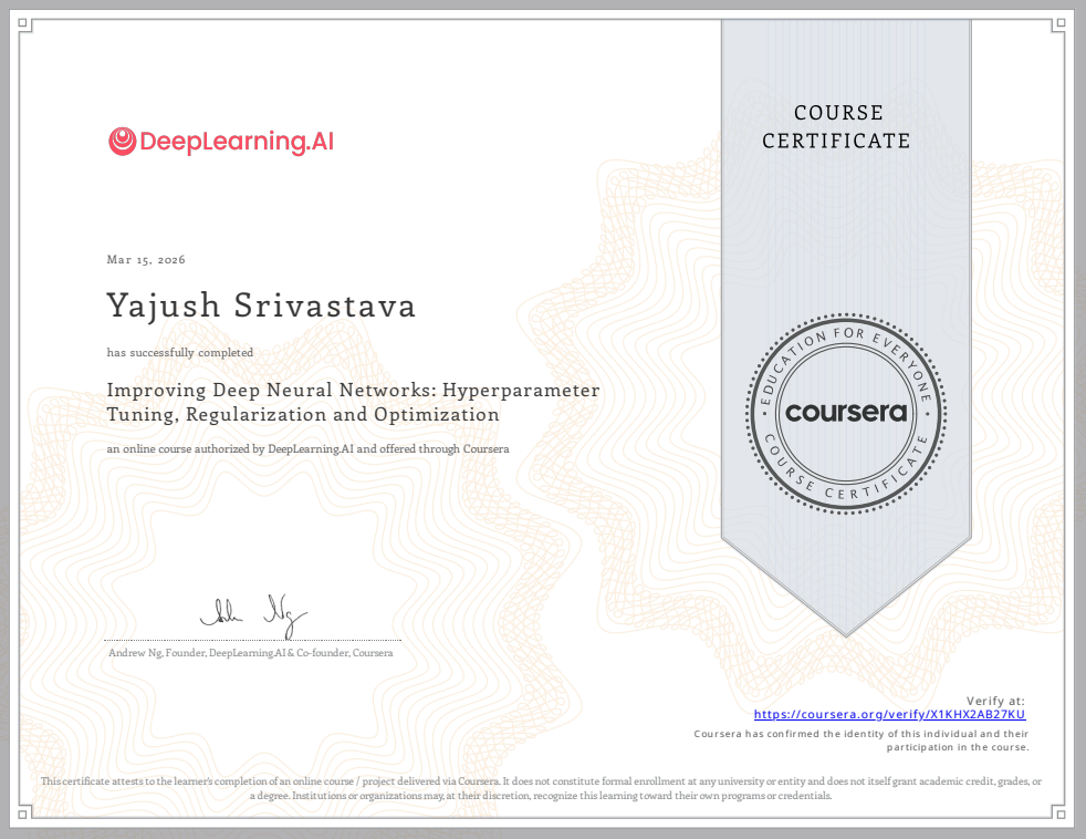 Improving Deep Neural Networks: Hyperparameter Tuning, Regularization and Optimization